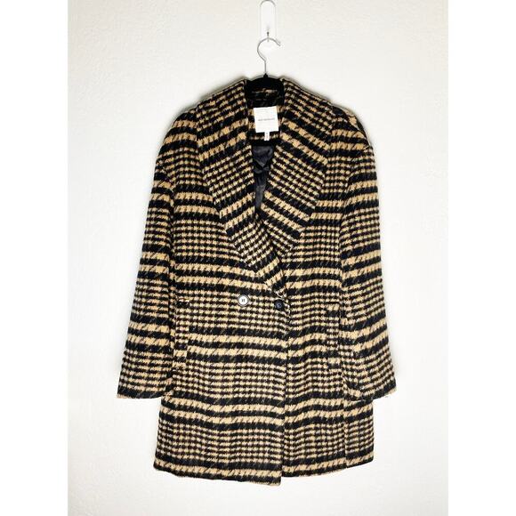 Avec Les Filles Women's Brushed Shawl Collar Houndstooth Plaid Jacket Black Tan - Picture 9 of 16